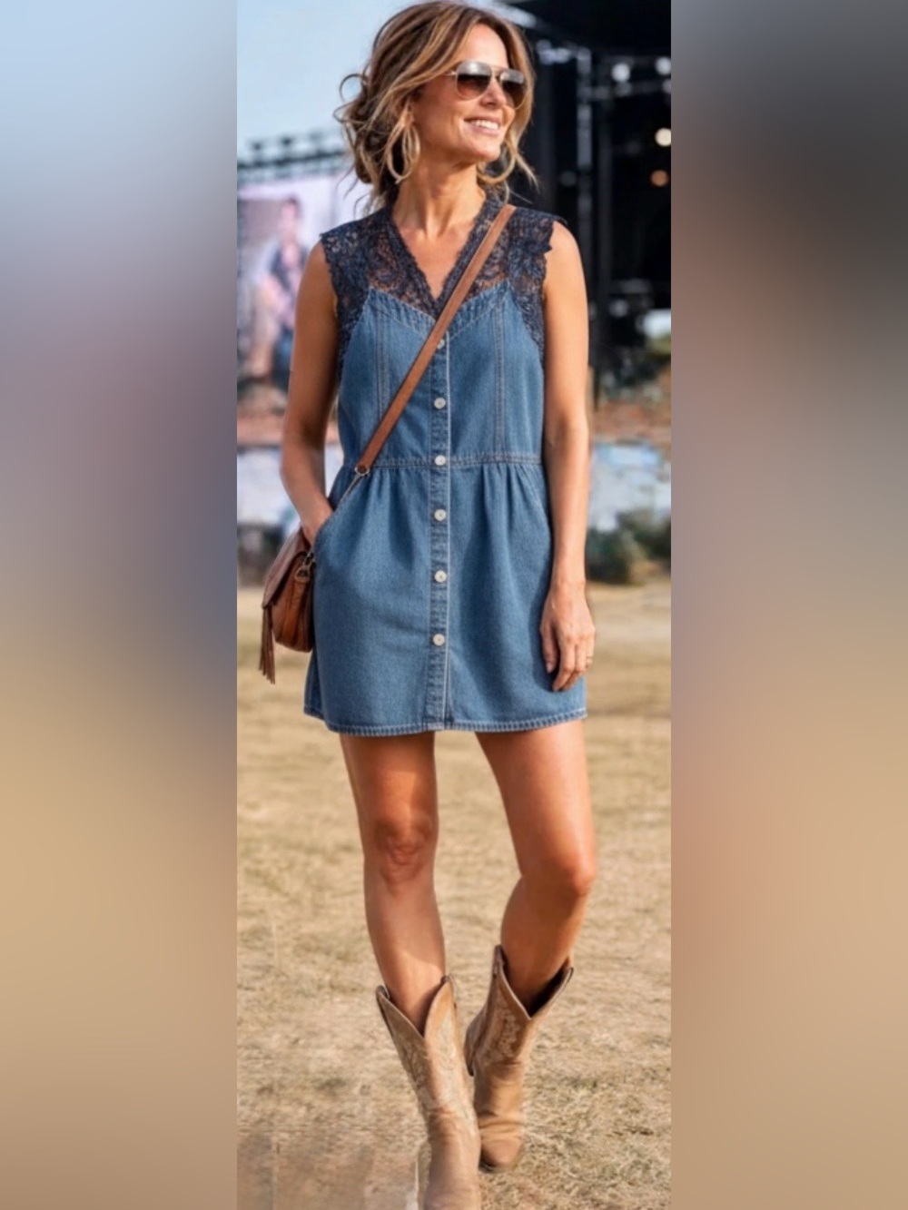 Free People Crown Jewel Denim
Dress with Lace detail and scallop bottom hem XS
